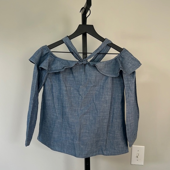 J Crew Off-the-shoulder tie-neck top in chambray - Picture 2 of 4